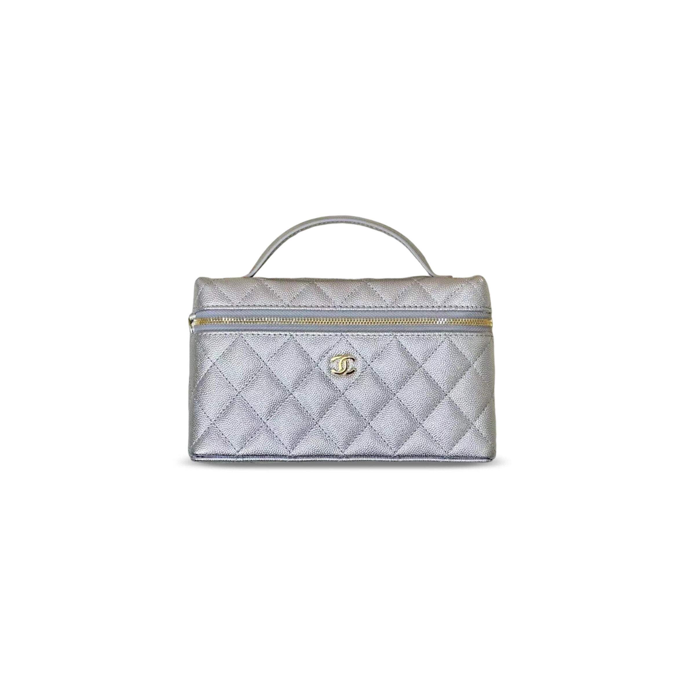 CHANEL MASTER CLASSIC VANITY WITH CHAIN CAVIAR LEATHER GOLD HARDWARE AP4385 (19*14*5cm)